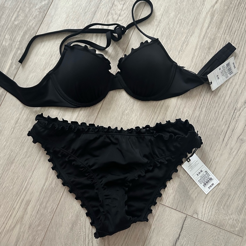 Shade & Shore Black Ruffled Bikini Set